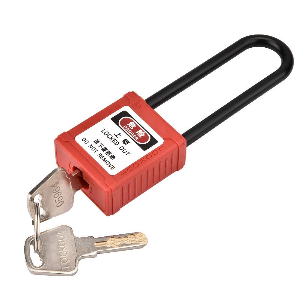 Lockout Tagout Safety Padlock with Key, Safety Padlock, Industrial Safety Padlock Long Insulated Beam Lockout Tag Out Isolation Lock, Engineering Industrial Isolation Insulated Padlock, Red