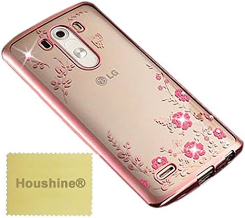 LG G3 Secret Garden Case, Houshine Glitter Electroplate Bumper Bling Butterfly Garden Soft TPU Silicone Flip Back Cover Case for LG G3, Rose Gold - Pink