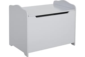 Qaba Kids Wooden Toy Storage Box Organizer Chest with Magnetic Hinge, Large Chest Space, & Groove Handle, Grey