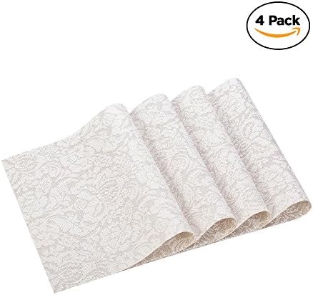 Washable Placemats Heat Insulation Non-slip Table Mats for Kitchen Dining Set of 4 (White)
