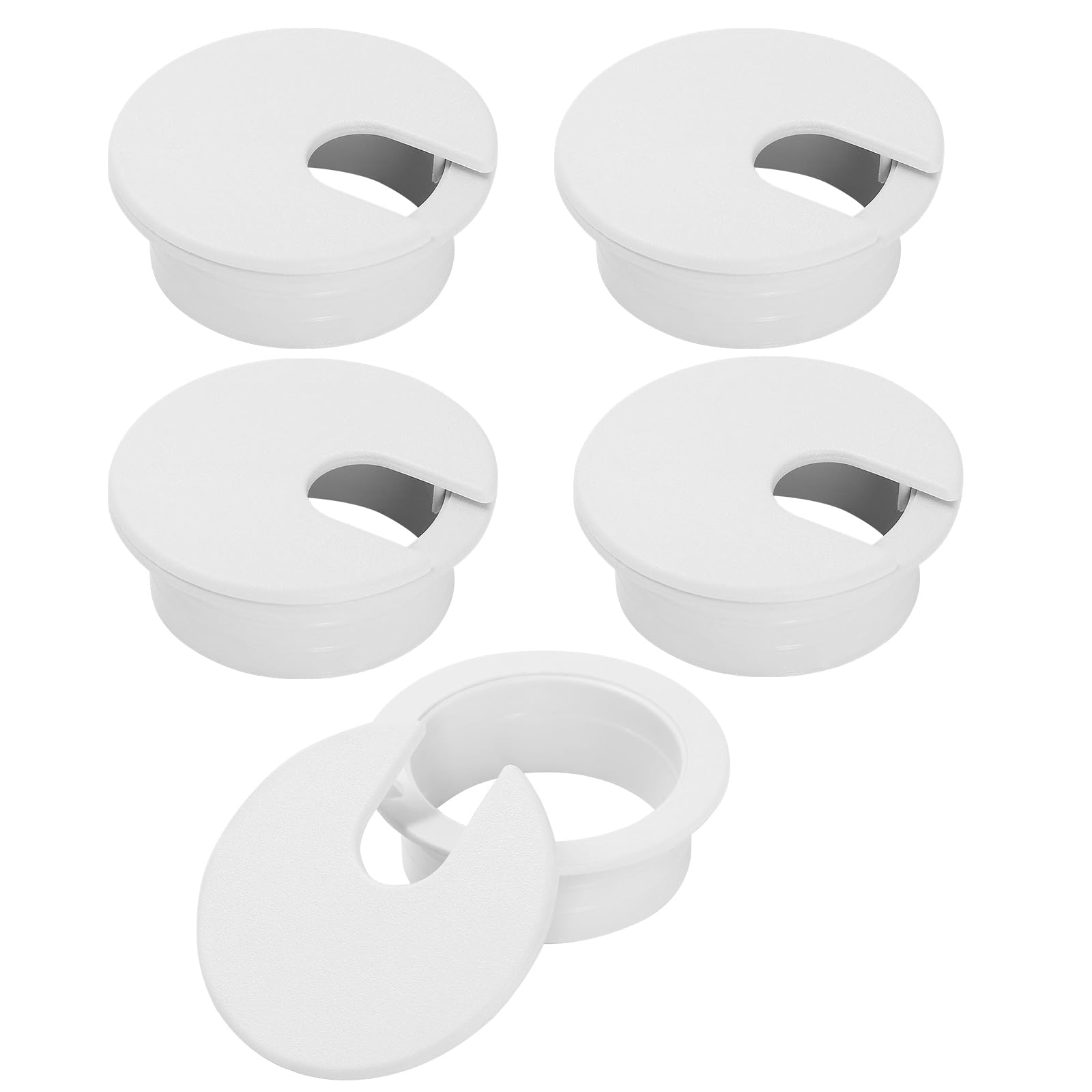 Photo 1 of 1-3/8" White Desk Grommet, JTemgle Plastic Cable Hole Cover Computer Table Cord Wire Organizer Caps Desktop Cord Management for Home Office TV Stands Tabletops, 5 Pieces