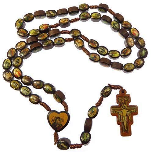 R. Heaven Brown Wooden Saints Rosary Beads St. Francis of Assisi Crucifix Wood Jesus Mary