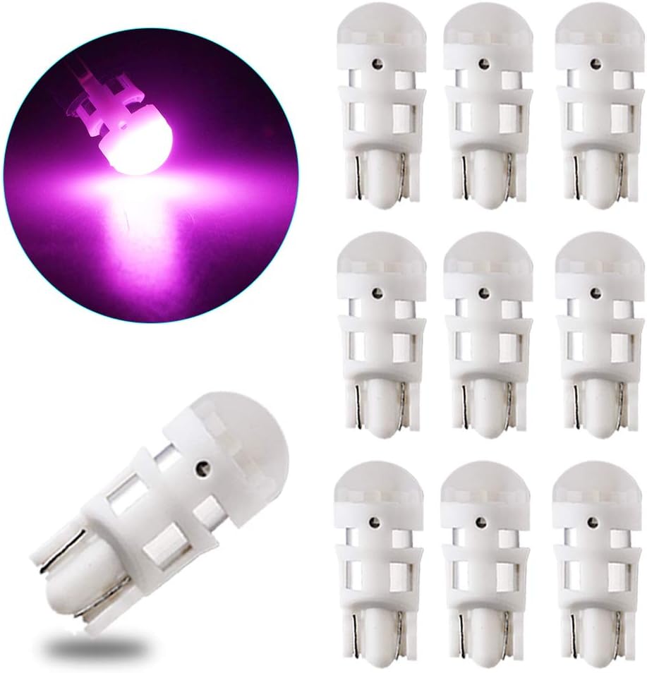 EverBright Pink 194 168 Led Bulb, T10 W5W 2825 912 Led Bulb Interior Led Lights for Cars Dome Light Map Dash Lights Trunk Light, Led License Plate Light, 110Lumens, Pack of 10
