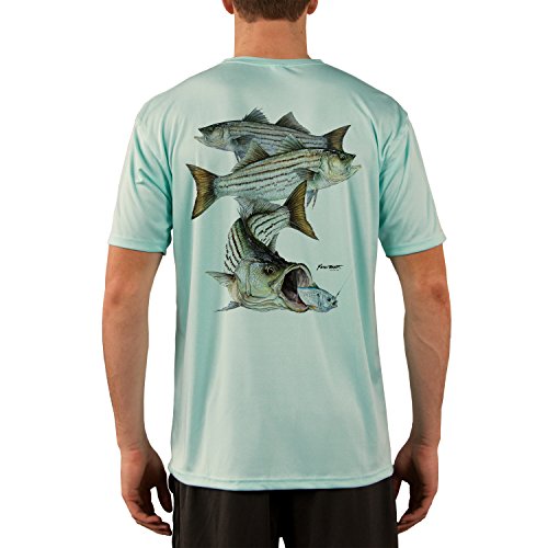 KEVIN BRANT Striped Bass Montage Men's UPF 50+ Performance T-shirt X-Large Seagrass