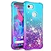 Pixel 3a Case,Google Pixel 3a Flower Case,Dzxouui TPU Protective Cover for Girls and Women Glitter Bling Sparkle Cute Phone Case for Pixel 3a(Teal/Purple)