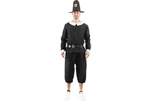 EraSpooky Mens Pilgrim Costume Adult Thanksgiving Day Puritan Outfits