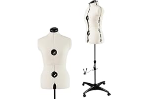 PDM WORLDWIDE Beige Adjustable Dress Form Mannequin for Sewing Female Size 6-14, Pinnable Model Body with 13 Dials, Detachable Casters, 42.5"-60" Height Range for Clothing Display, Small to Medium