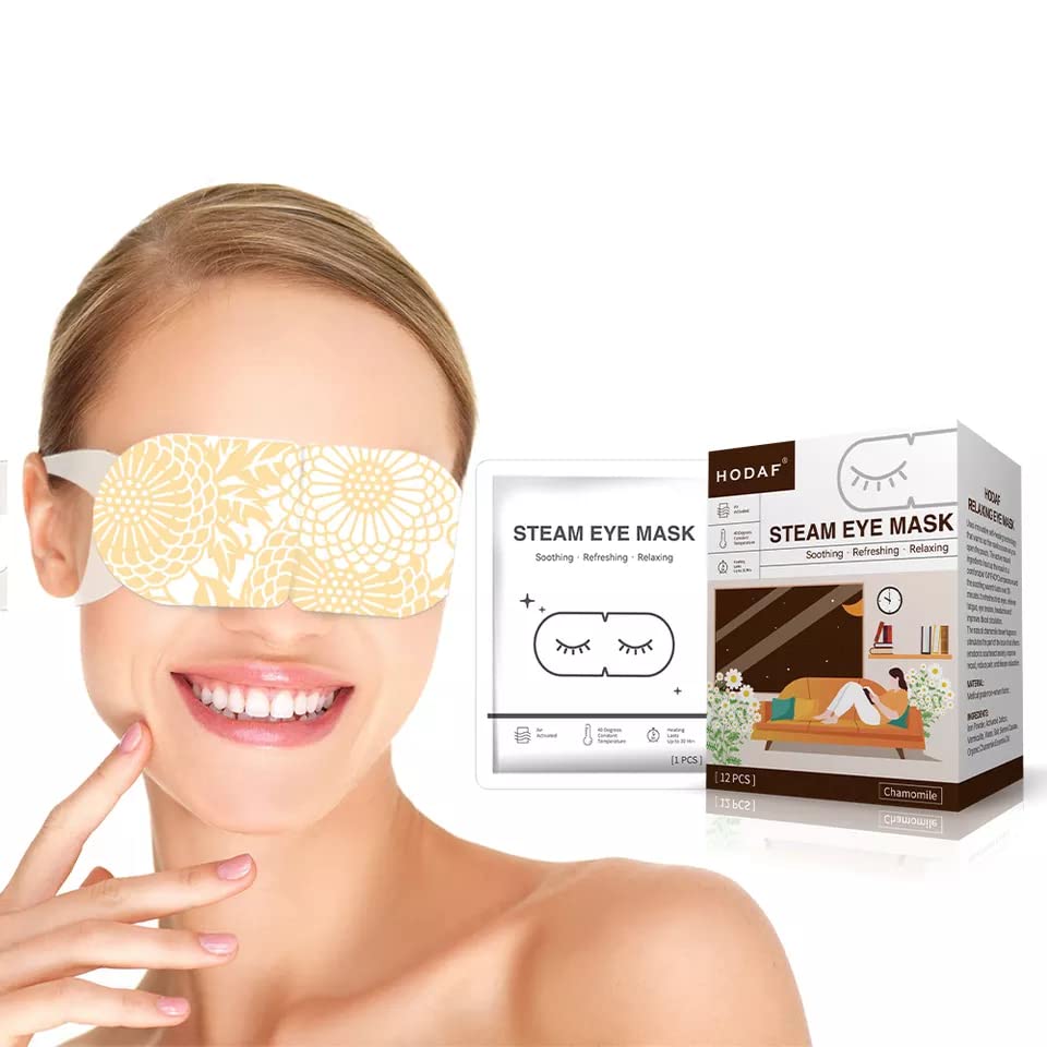 NEW UPDATED 12 Pcs Gentle Steam Eye Mask | Chamomile Self Heating Gentle Warm Steam Eye Mask for Dry Eyes| Masks for Dark Circles, Relaxation and Puffy Eyes |Disposable Hot Sleep Eye Mask