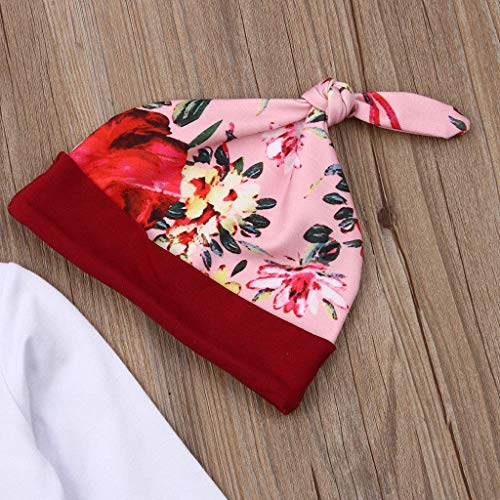 Little Story Children's Long-Sleeved Valentine's Day Floral Print Hakama Climbing Suit Package Fart + Trousers + hat + Red