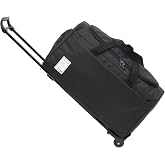 Rolling Duffle Bag with Wheels, 45L 22&rdquo; Folding Travel Duffel Bag Soft-Sided with 2 Wheels, Waterproof Carry-On Large Travel Bag Men/Women Multiple Pockets for Trip Business Fitness Black