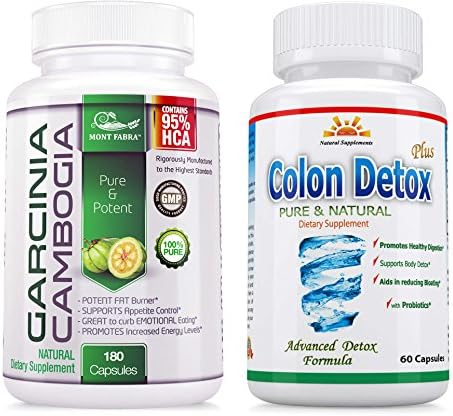 95% HCA - 180 Caps. 1 GARCINIA CAMBOGIA MONT FABRA + 1 COLON Detox 40% OFF! COMBO PACK = 3 Months UNINTERRUPTED Supply in a SINGLE BOTTLE! * $$ BACK GUARANTEE - 45 DAYS RETURN * SAME DAY SHIPPING *