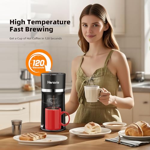 Coffee Maker Machine, Mini Single Serve Brewers for K-Cup and Grounds, 6 to 12 oz Brew Sizes, Fast Brew with Descaling Reminder and Water Window, Simple Push Button, Perfect for Small Spaces, Black