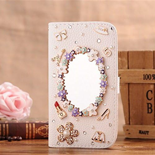 Wellpad Classic design bling leather wallet Credit card stand Case For Samsung Galaxy E7 / E700 phone (Flower makeup mirror)