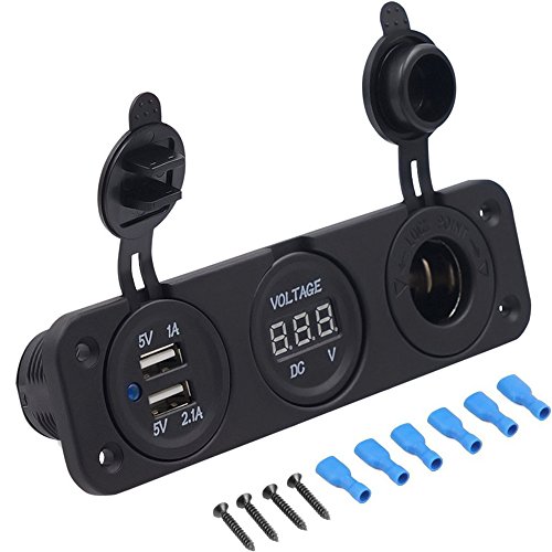 BREADEEP Dual USB Charger Power Outlet Cigarette Lighter Socket DC 12V Digital Voltmeter with Panel Terminal for Car Motocycle Boat RV ATV