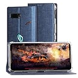 ASUS ROG Phone 2 Case, Foluu ASUS ROG Phone 2 Wallet Case Canvas Flip/Folio Soft TPU Cover Bumper Kickstand Ultra Slim Strong Magnetic Closure Cover for ASUS ROG Phone 2 (Blue)
