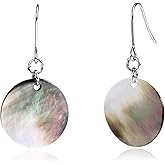 Desnuage Silver Abalone Shell Disc Dangle Earrings - Unique Handmade Circle Drop Earrings for Daily & Beach Styles