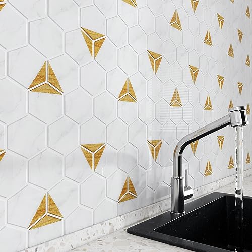 Livelynine Peel and Stick Backsplash White Gold 16Tiles 12X12" Kitchen