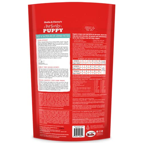 STELLA & CHEWY’S FREEZE DRIED RAW DINNER PATTIES – CRAFTED FOR PUPPIES – GRAIN FREE, PROTEIN RICH PERFECTLY PUPPY BEEF & SALMON RECIPE – 14 OZ BAG