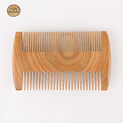Beard comb,100Beard comb,100% nature green Sandalwood beard combs with leather case,anti static handmade dual action fine & standard teeth, perfect for use with Balms and Oils, Top Pocket Comb for Beards & Mustaches …