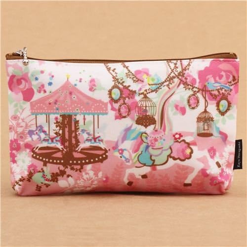 Cute Bunny Horse Carousel Oilcloth Pencil case by Kiyohara Japan