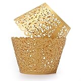 Baloray 12pcs gold Filigree Little Vine Lace Laser Cut Cupcake Wrapper Baking Cup Muffin Case Trays Wedding Birthday Party Decoration (Gold, 12)