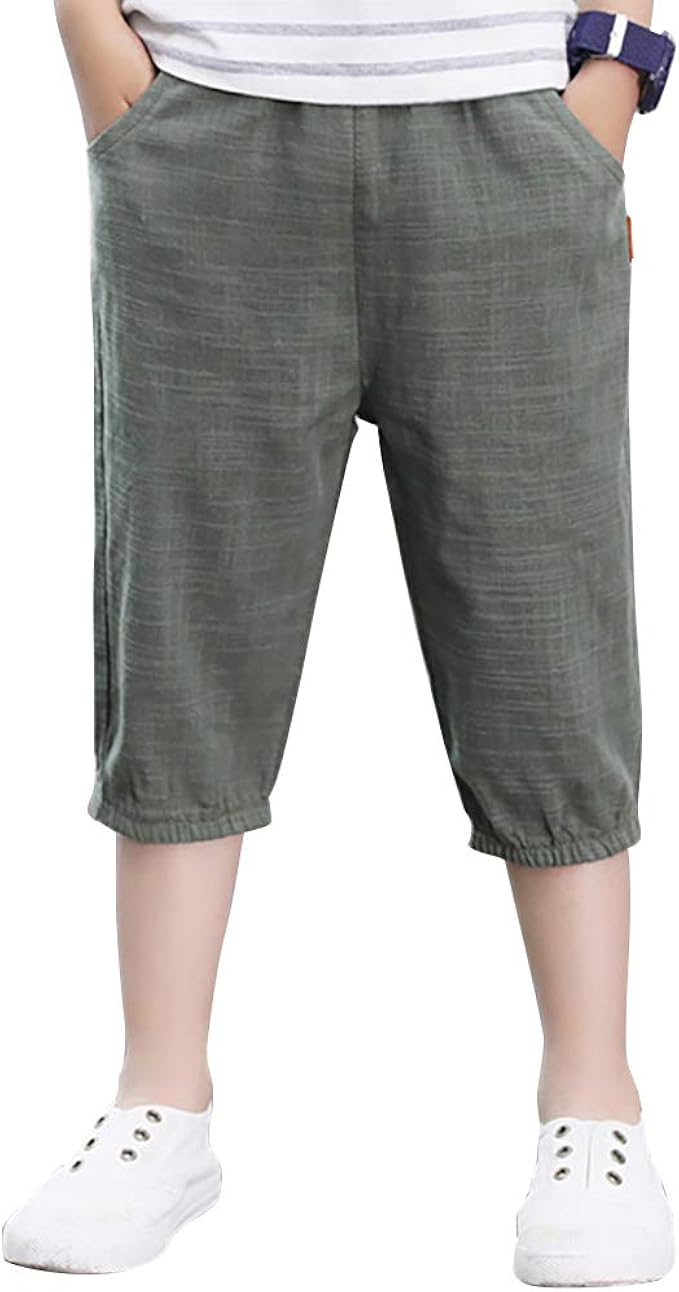 Amazon Amiggoo 子供服 男の子 ショートパンツ 夏 薄手 ハーフパンツ 7分丈 カジュアル キッズパンツ ボーイズ ボトムス 短パン 半ズボン 無地 ウェストゴム 通気性よい かっこいい ロングパンツ 通販