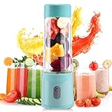 Portable Personal Blender USB Rchargeable juicer faster fruit shake and Smoothies mixer with Charging head and line Six blades 500ML 4000mAh (cyan)