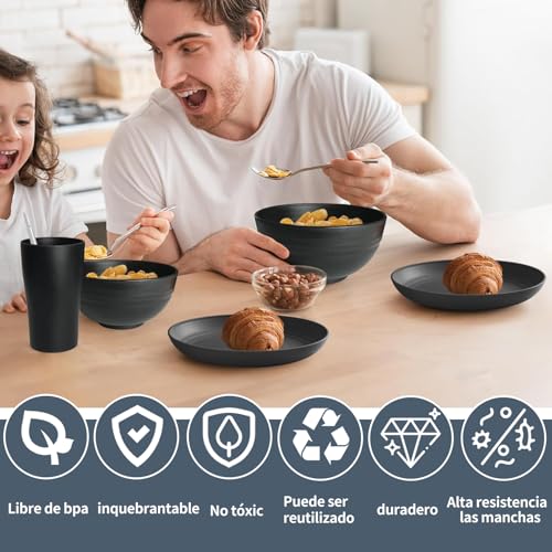 62 Pcs Juegos De Vajilla De Paja De Trigo,Platos De Paja De Trigo,Sin Bpa,Irrompibles Reutilizables Y Ligero,Aptos Para Lavavajillas Y Microondas,Para Acampar,Picnics,Dormitorio,Rv,Reunión Familiar