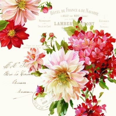 4 X Serviettes En Papier Fleurs De Saison Idéal Pour Le