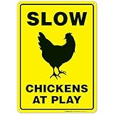 Chicken Crossing Sign, Slow Chickens at Play Sign, Chicken Coop Sign Funny, 10x14 Rust Free Aluminum, Weather/Fade Resistant, Indoor/Outdoor Use, Made in USA by SIGO SIGNS
