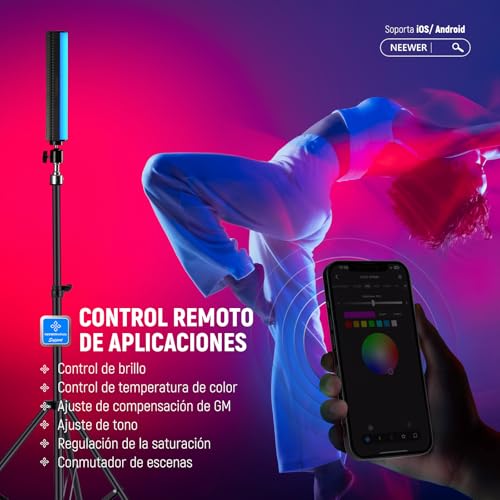 NEEWER RGB Light Wand with APP Control, Magnetic Handheld Photography Video Light Stick,2500K~8500K Dimmable CRI95+ Full Color LED Tube Bar with 2550mAh Battery, 17 Light Scenes for Vlog, TL21C