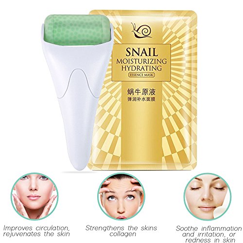 Ice Roller for Face & Eye Skin Care Products Face Roller + Hydrogel Snail Moisture Face Mask Sheet