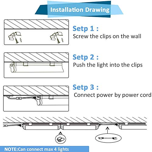 T8 1FT 3FT LED V Shape Integrated Tube Lights 5000k-6000k, Transparent Cover Utility Shop Light, Ceiling and Under Cabinet Light,for Garage,Warehouse,Plug and Play (6000k, 1-Pack)