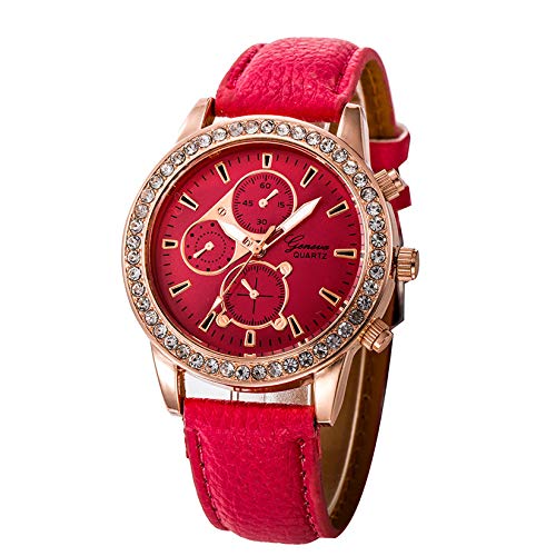 Shocknshop Women's Watch Luxury Fashion Leather Band Analog Quartz Round Wristwatches Rhinestone Leather Watch Women's