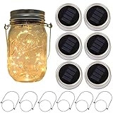 6-Pack Solar-powered Mason Jar Lights (6 Hanger Included / No Jar),10 LEDs Warm White Jar Hanging Light,Solar Fairy Firefly Lights Lids Insert Fit for Regular Mouth Jars for Decor Solar Table Light