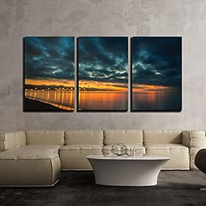 Dramatic Clouds in Sunset Over River x3 Panels