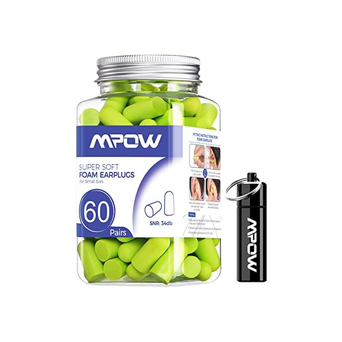 Mpow Foam Earplugs 60 Pairs with Aluminum Carry Case, 34dB SNR Ear Plugs, Soft Earplugs Noise Reduction for Hearing…