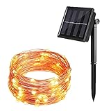 Solar Powered Copper Wire Lights, ATTAV 33ft 100 LEDs Starry String Lights, Waterproof Fairy Lights Ambiance Lighting for Outdoor, Gardens, Homes, Dancing, Christmas Party(Warm White)