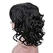 Jet Black Synthetic Hair Wig Short Curly Wigs with Side Bangs Heat Resistant Fiber Full Wigs for Woman