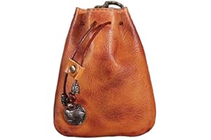 QINWUWU XXHong Leather Mini Vintage Purse - Drawstring Coin Purse Card Bag Key Bag Change Purse - Personality Coin Purse For Men and Women