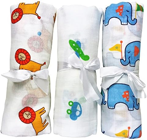 3 Muslin Baby Swaddle Blankets Calms Cranky Newborn Boys. Durable, Soft &amp; Breathable Cotton Baby Swaddling, Receiving Blankets For Deeper Sleep. A Baby Shower Gift Like Aden And Anais Swaddle Blanket.