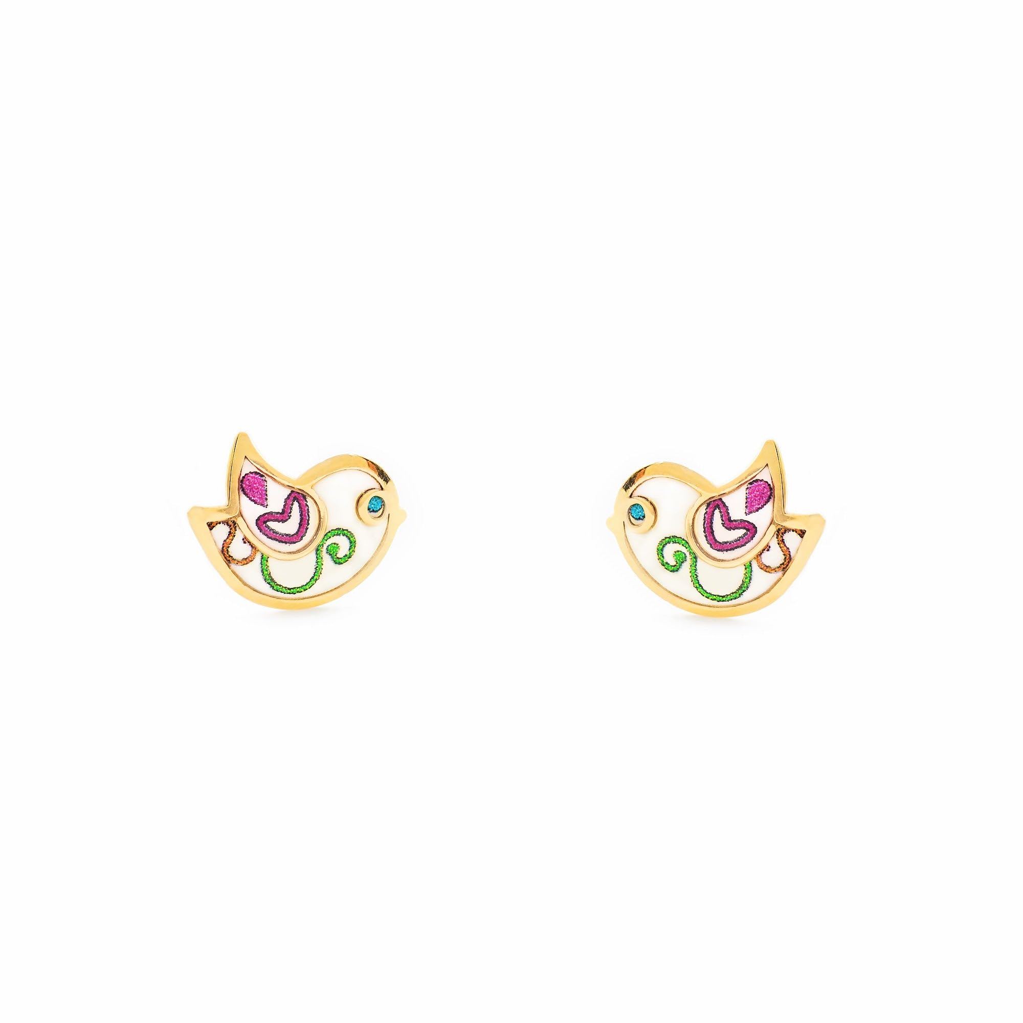9ct Yellow Gold Enamel bird Children's Earrings