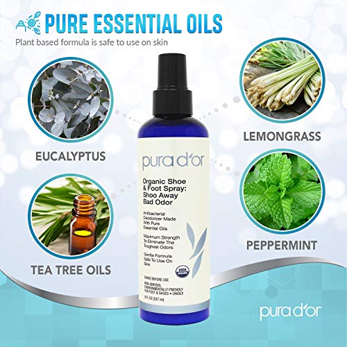 image for PURA D'OR Organic Shoe and Foot Spray: Shoo Away Bad Odor 8 oz - USDA 