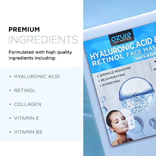 AZURE Hyaluronic Acid & Retinol Anti Aging Facial Mask Rejuvenating & Hydrating Face Mask