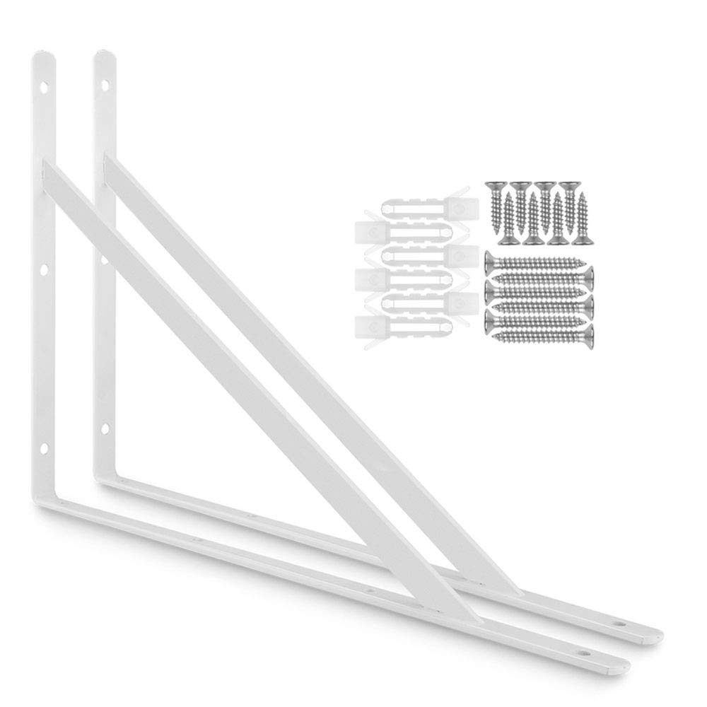 STARVAST 2 Pcs Heavy Duty Shelf Brackets, 400 x 250mm Floating Shelves Tripod Triangle Shelf Brackets, 90 Degree Angle Wall Mounted Shelf Supporter Bracket Frame, White