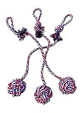 3 Rope Dog Toys for small to medium dogs - Interactive tug of war & fetch with knot ball for chewers and puppies - Colors will vary