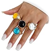 Rrdaily Gold Chunky Dome Acrylic Pleated Rings Set,Open Adjustable Stacking Knuckle Finger Ring Set Statement Punk Party Jewelry Accessories Gift for Women