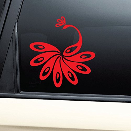 Peacock Bird Vinyl Decal Laptop Car Truck Bumper Window Sticker - Red