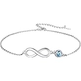 Custom4U Personalized Infinity Ankle Bracelets for Women 925 Sterling Silver Anklet Bracelet Endless Love Symbol Birthstone Charm Adjustable Foot Chain Jewelry Mothers Day Gifts for Mom Wife Women Her