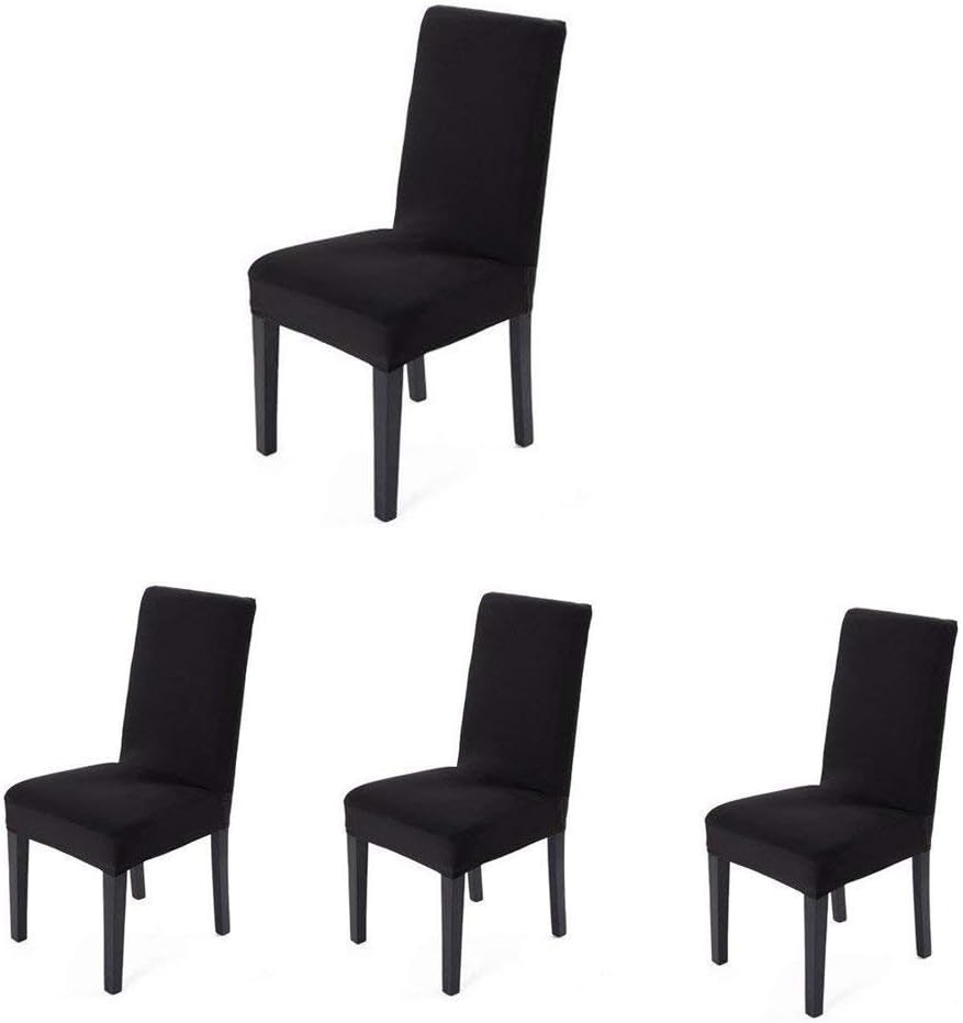 iEventStar 4 pieces Spandex Stretch Washable Dining Room Chair Cover Protector Seat Slipcovers (Black, 4)